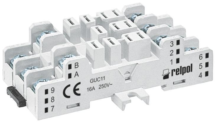 Plug-in sockets and accessories GUC ❶ For RUC faston 4,8x0,5, RUC-M Screw terminals Max. tightening moment for the terminal: 0,7 Nm 35 mm rail mount acc.