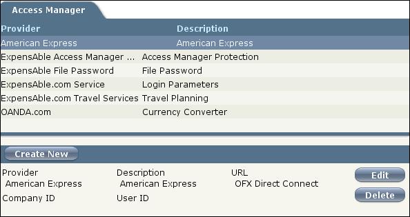 Changing Company and User Information using Guided Setup Using the Access Manager The Access Manager screen centralizes all User IDs and Passwords that are used to manage your local ExpensAble file