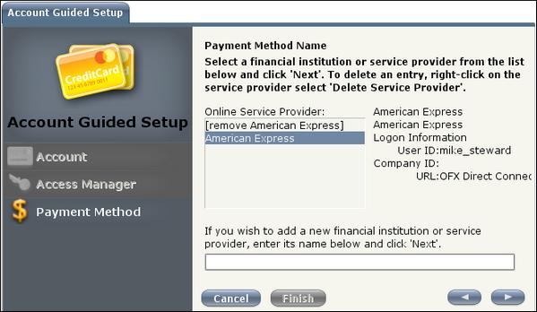 If you have not set up online access and want to automatically download transactions paid with your American Express card into ExpensAble, you should exit the Guided Setup and complete set up of the