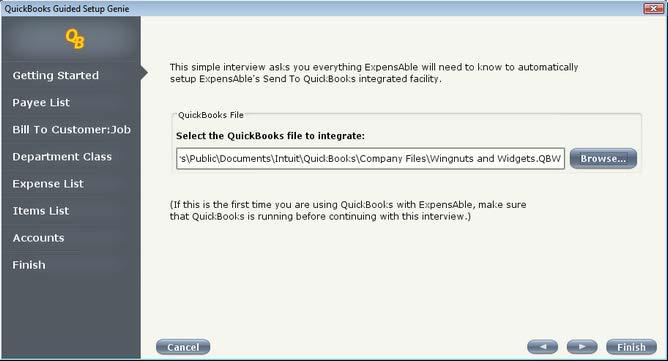 Setting Up the QuickBooks File Integration Send to QuickBooks Online Edition: Displays the following screen that