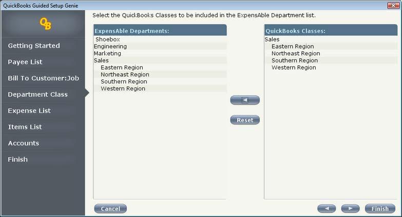 Including QuickBooks Classes in the ExpensAble Department List To include QuickBooks Classes to the ExpensAble Departments list: Select the name from the QuickBooks Classes: to be included in the