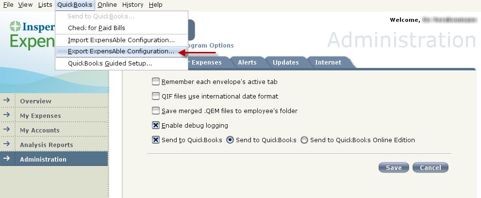 Exporting and Importing ExpensAble Configuration Once you have configured your company s QuickBooks settings by importing or adding QuickBooks information into ExpensAble (as