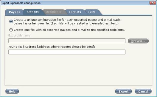 Select one of the options: Export all payees Select this option to specify all payees to receive the configuration file.