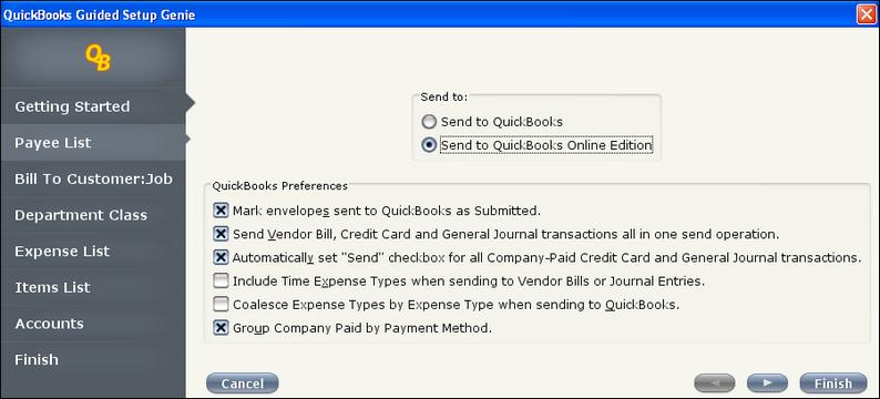 2. Select Send to QuickBooks Online Edition option.