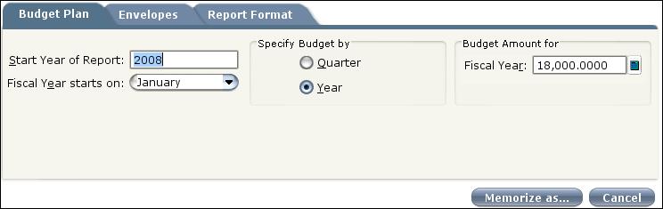 3. Click Customize in the Budget Analysis window to set up your budget. In the Budget Plan tab specify the amount that you want to spend during a given period of time.