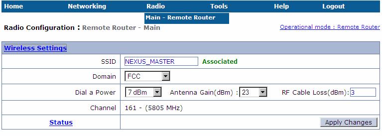 Figure 31 Remote Router Wireless Association Settings Click on