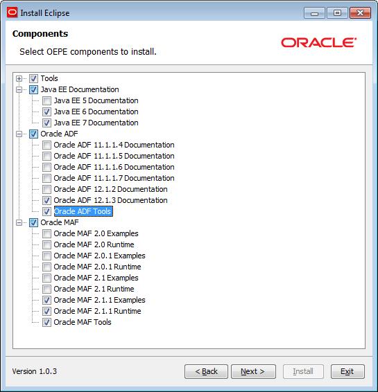 Installing with Eclipse Marketplace Figure 1-2 Choosing the OEPE Components 1.