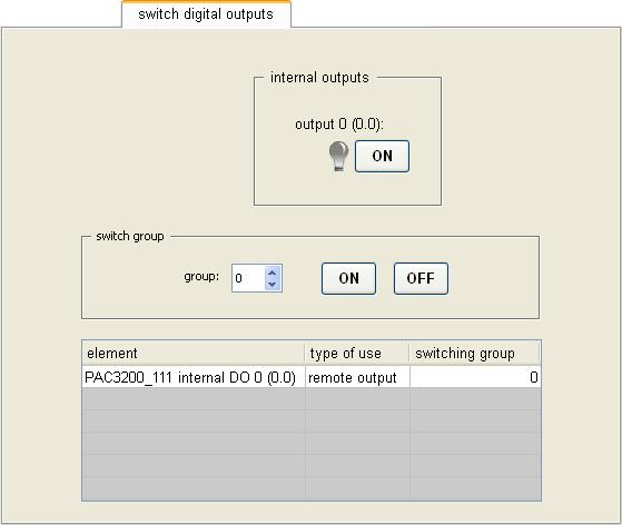 Configuration 5.7 Devices Runtime display, "Switch digital outputs" tab You can switch the digital outputs of the PAC3200 and PAC4200 devices on the "Switch digital outputs" tab.