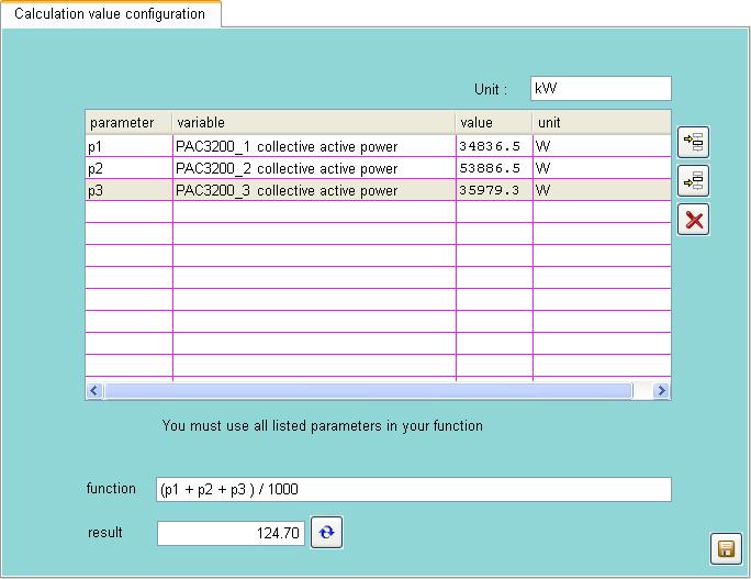 Configuration 5.7 Devices "variable" Universal counter or energy counter. "operator" Operators for adding or subtracting counters. The selection of an operator opens another set of fields. 5.7.5 Calculation value 5.