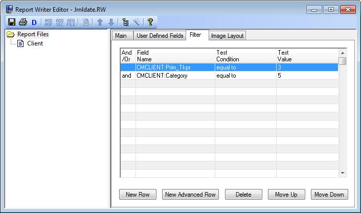 Filter Tab The Filter tab lets you define a query expression to specify selection criteria that are used to determine whether or not a record should be included on the report.