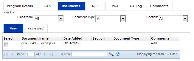 Figure 6. 2.2.3 Documents The Documents tab shows a list of the uploaded documents that Program Providers have submitted as evidence for their indicators of quality.