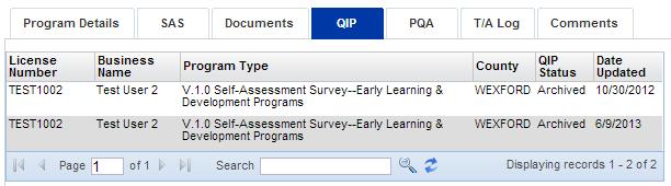 2.2.4 QIP The QIP tab displays a list of the Quality Improvement Plan records associated with that program, whether current or archived. Figure 8.