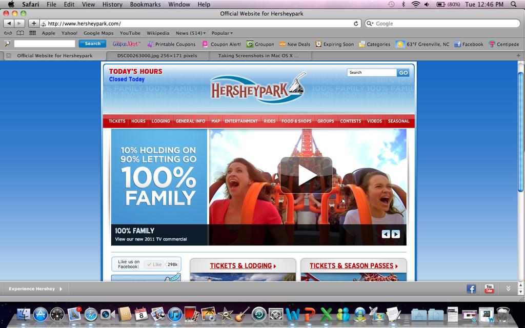 Hershey Park 2 The creators chose a red tab with white font to display the important tabs on the home page. Below, you will find an example of Hershey Park s home page.
