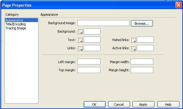 Formatting and Viewing a Document Page Properties You can access the Page Properties dialog box from the Modify menu or from the Properties panel (as long as you have not selected an image).