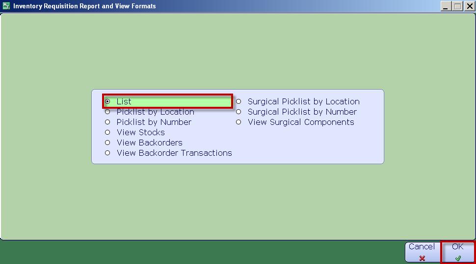 16. To print the Item Requisition, click on the Reports footer button.
