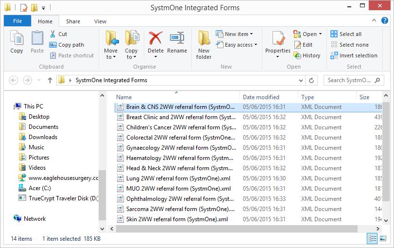 Double-click on the ZIP file In order to open it (see picture, right). Select the folder named SystmOne Integrated Forms, right-click on the folder and select menu item Copy.