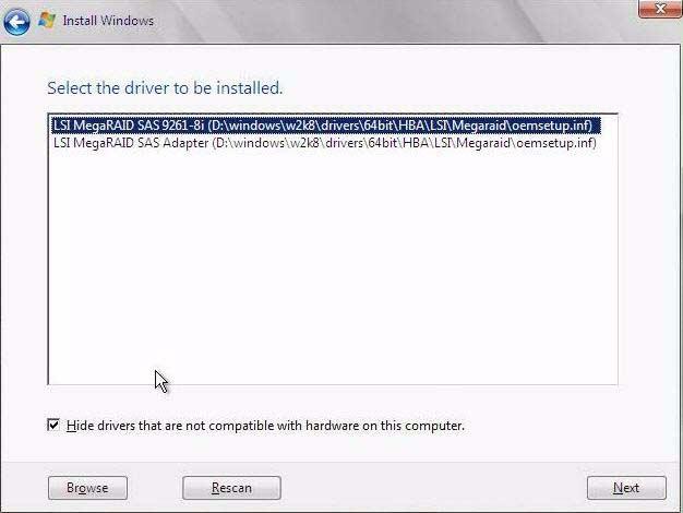 c. In the Browse for Folder dialog, select the appropriate driver, then click OK to load the driver. The selected driver appears in the Select the Driver to Be Installed dialog.