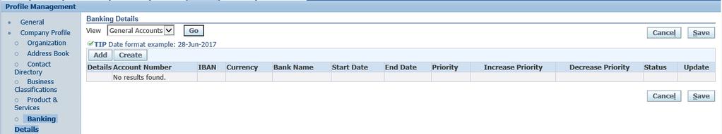 Click on Banking Details Banking Details page will get displayed Click on "Create"
