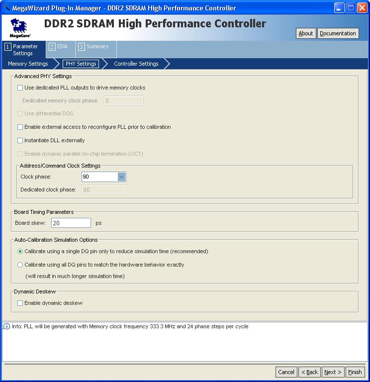 Example Walkthrough for 333-MHz DDR2 SDRAM Interface Using ALTMEMPHY Figure 11. Controller MegaWizard PHY Settings 17.