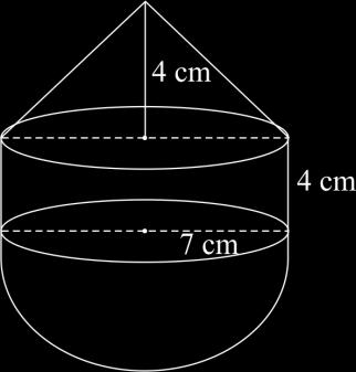 The following figure represents a solid consisting of a right circular cylinder with a hemisphere at one end and a cone at the other. Their common radius is 7 cm.