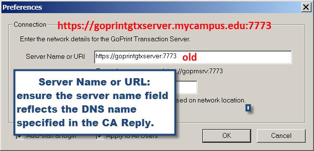 Step 7 ensure web client profiles reflect the FQDN name specified in the CA Reply If the Web Client popup was installed using the hostname of the GTX server then in order to apply the SSL certificate