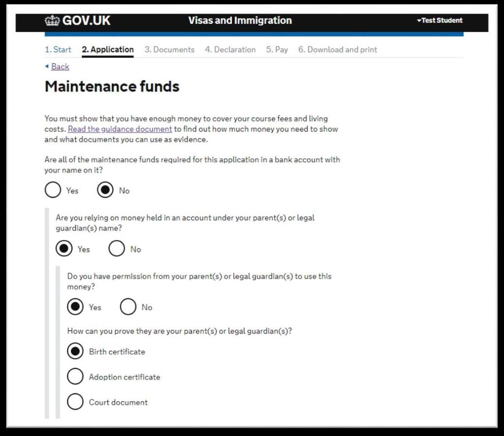 Maintenance funds You can find out about the maintenance requirement here. Sponsored students should answer Yes to the funds being help in your name.
