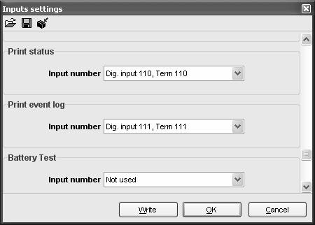 Additional printer functions Through digital inputs it is possible to make a print of the present running situation and to print the event log. Select the inputs in the utility software.