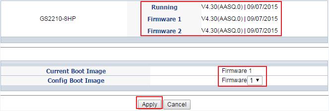 Figure 2 Management > Maintenance > Firmware Upgrade 3. Users can select which boot image 1 or 2 to use. Then click Apply to save the settings into the memory of the switch.