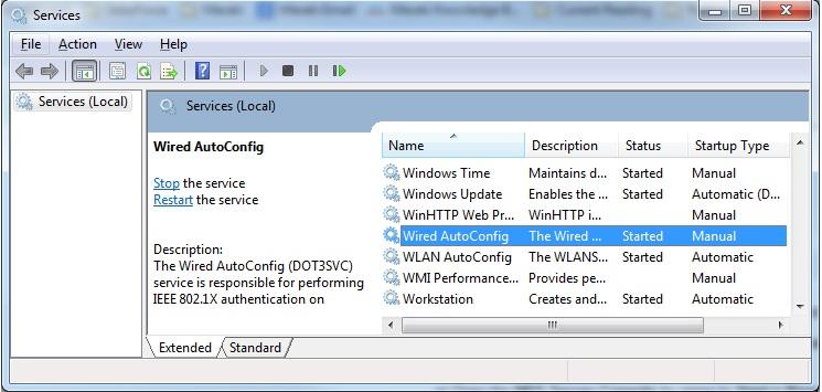 Verification procedures 1. Access the Host PC. 2. Click the Start button and type services.msc into the search box. 3. In the Services window, locate the service named Wired AutoConfig. 4.