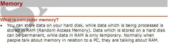 The kinds of memory:- 1. RAM(Random Access Memory):- The main memory in the computer, it s the location where data and programs are stored (temporally).
