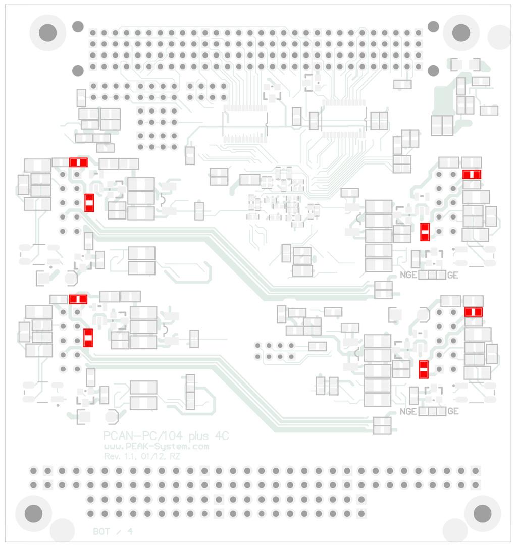 CAN1, Pin 1 CAN3, Pin 9 CAN1, Pin 9 CAN2, Pin 1 CAN3, Pin 1 CAN4, Pin 9 CAN2, Pin 9 CAN4, Pin 1 Figure 5: Positions of the solder fields on the board s bottom side for a 5-Volt supply at the CAN