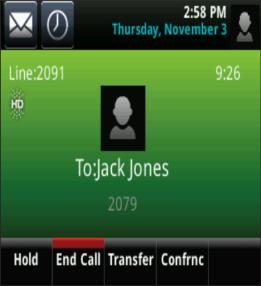 The soft keys apply to the highlighted call. Active Call View If a phone line has only one call and it s active you can access Active Call View.