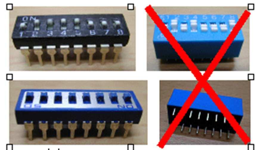 Connecting microswitches (IV) In the figure are examples of microswitches suitable or not for use in breadboards.