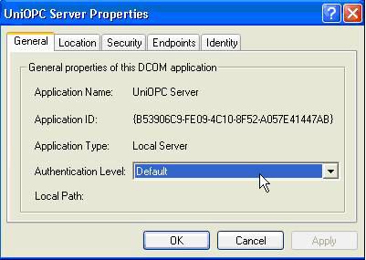 UniOPC 3. Under Location, select Run application on the computer.