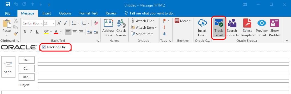 5 Sending a tracked email using Oracle Eloqua Sales Tools for Microsoft Outlook Use Oracle Eloqua Sales Tools for Microsoft Outlook to send a tracked email directly through Microsoft Outlook.