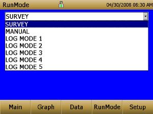 Survey Manual Log Modes Survey Mode runs a real time, continuous active sample, but does not log data.