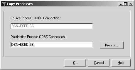 Wildcard e-mail attachments [EDI 4.2] Figure 4-1: Copy Processes window in EC Gateway 2 In Destination Process ODBC Connection, enter the current DSN you want to use.