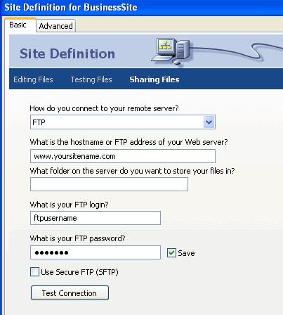 Enter your FTP details and click the