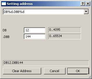 protocol. In the dialog Setting address you can see and select the possible nomenclature needed.