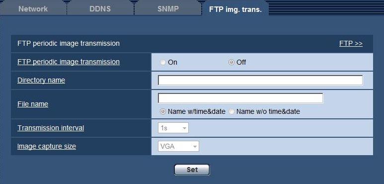 Configure the settings relating to the FTP periodic image transmission [FTP img. trans.] Click the [FTP img. trans.] tab on the "Network" page.
