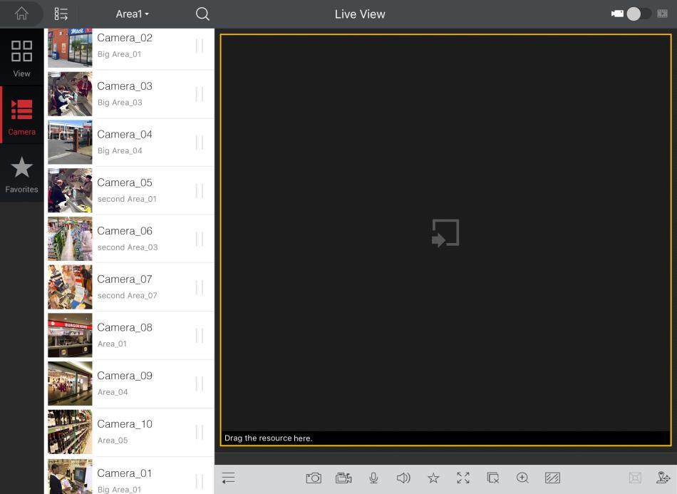 Chapter 4 Video Management Tap Video module on home page to enter the Video interface. By default, you enter the live view interface. 4.1 Camera Management Tap the Control Center field to list the areas of the system.