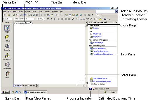Workspace Overview FrontPage 2002 has an integrated interface that helps you create and edit Web pages as well as manage entire Web sites within one application.