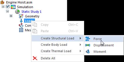 select Create Structural Load and then Force Change the input method from Curve to Node and create a