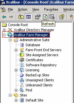 Xcalibur Farm Manager Snap-in Description General: This section shortly describes each container's role under the Xcalibur Farm Manager MMC snap-in.