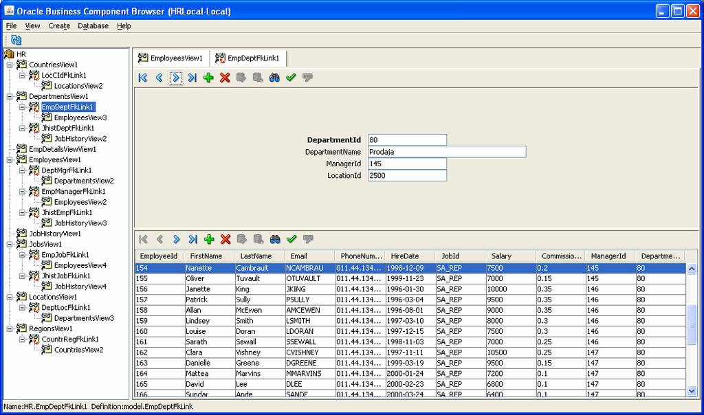 Slika 13: Testiranje modela aplikacije v Oracle ADF Naslednja stopnja gradnje aplikacij zajema izdelavo grafičnega uporabniškega vmesnika, pri čemer si bomo pomagali z orodjem JHeadstart.