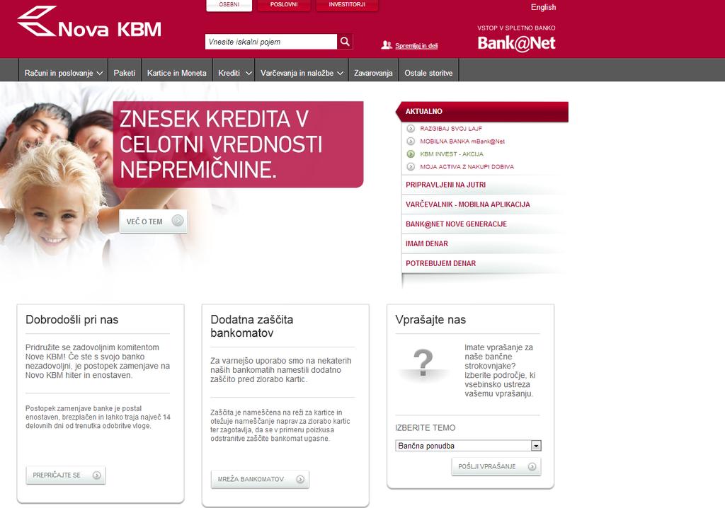 Slika 2: Začetna internetna stran NKBM d.