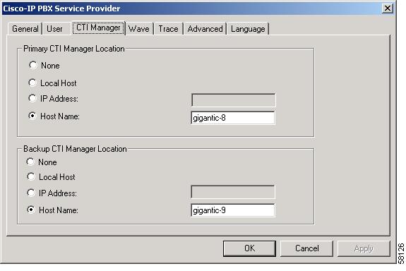 Cisco Unified CallManager TSP Configuration Settings CTI Manager Tab The CTI Manager tab allows you to configure primary and secondary CTI Manager information, as