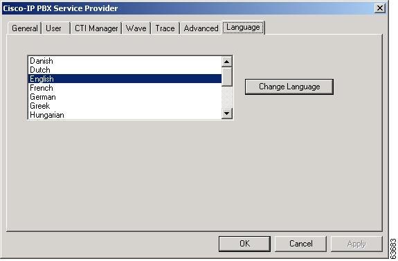 Cisco Unified CallManager TSP Configuration Settings Figure 7 Cisco IP PBX Service Provider Language