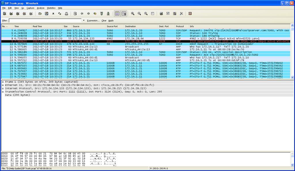 6.7 RTP Communication In the screenshot below, a Wireshark capture is displaying the SIP Setup and RTP communication
