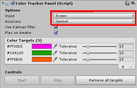 3. Drag the ColorTrackerPanel script to the GameObject containing the main camera on your scene. 4.